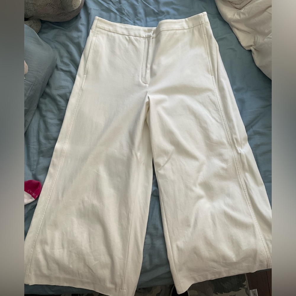 Ann Taylor wide leg white cotton twill pants